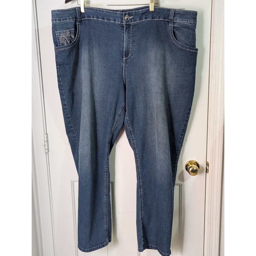 Lane Bryant Embroidered Studded Jeans Womens 28 Blue Denim Button Zip Stretch